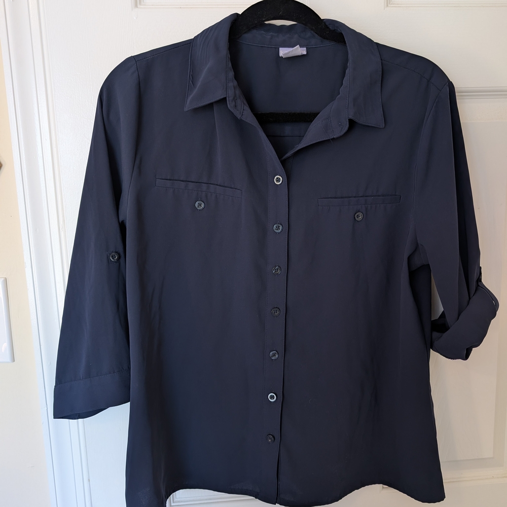 Navy Button-Up Blouse